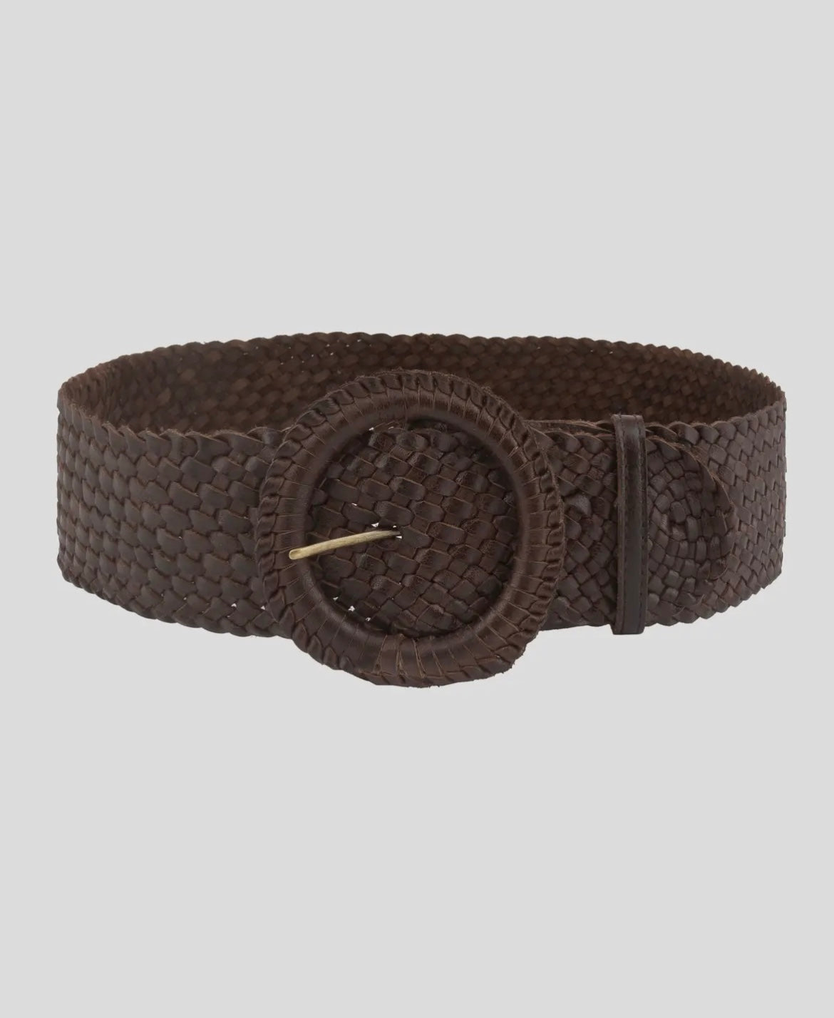 Farah | Wide Woven Leather Belt - Brown