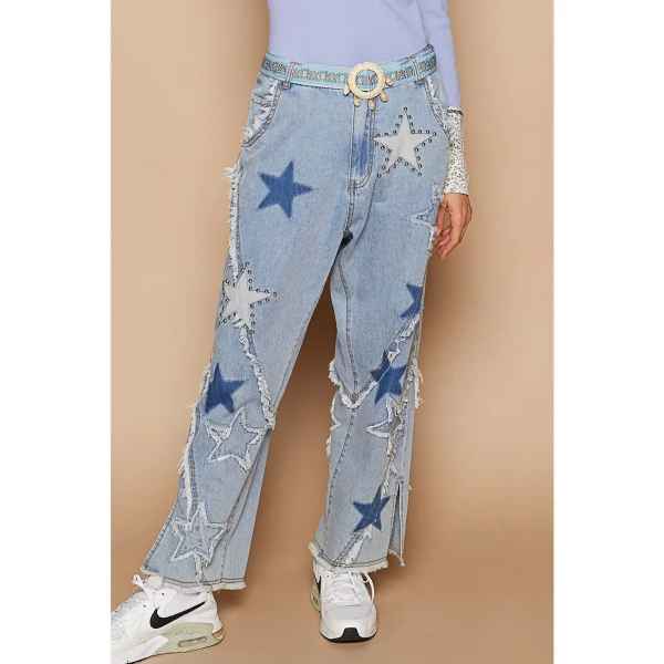Vintage Washed Star Patch Denim Pants