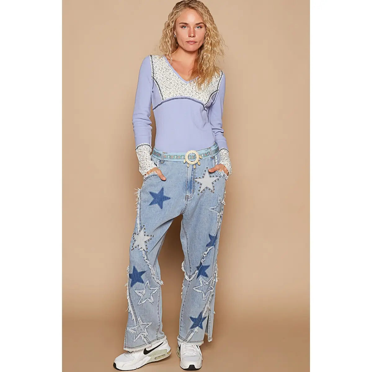 Vintage Washed Star Patch Denim Pants