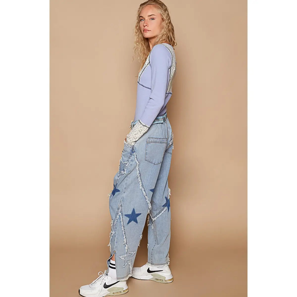 Vintage Washed Star Patch Denim Pants