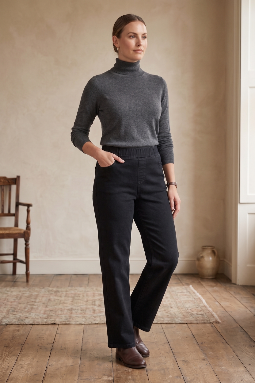 Premium Stretch Denim Pull-On Pants | Minimalist "Little Luxe" Style