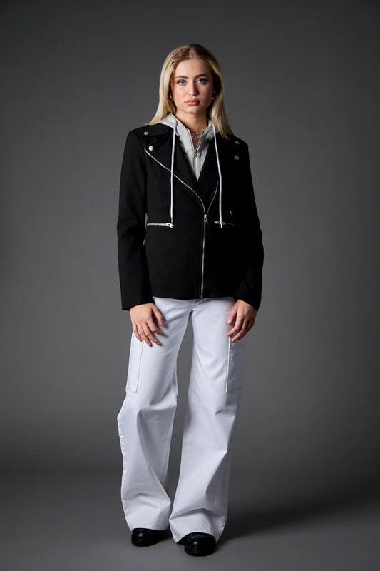 Helen Moto Blazer With Removable Grey Hoodie