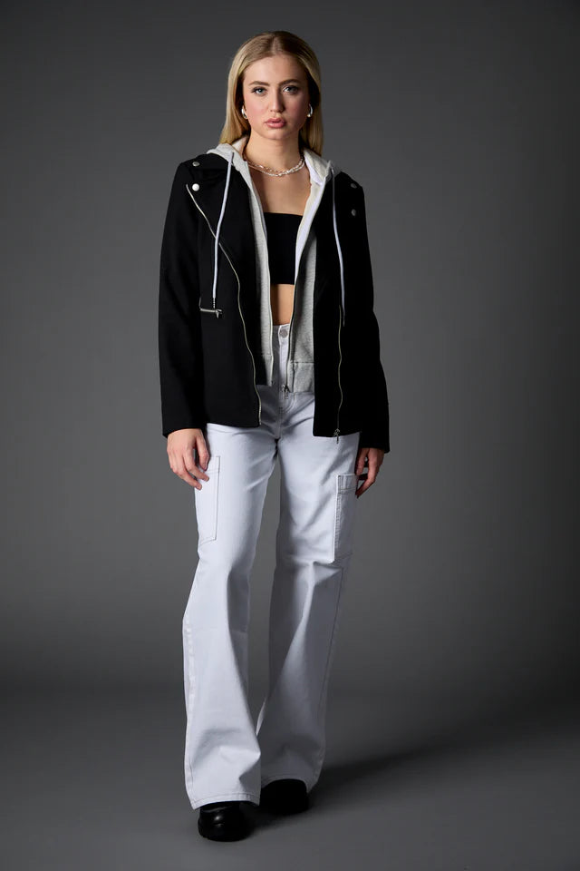 Helen Moto Blazer With Removable Grey Hoodie