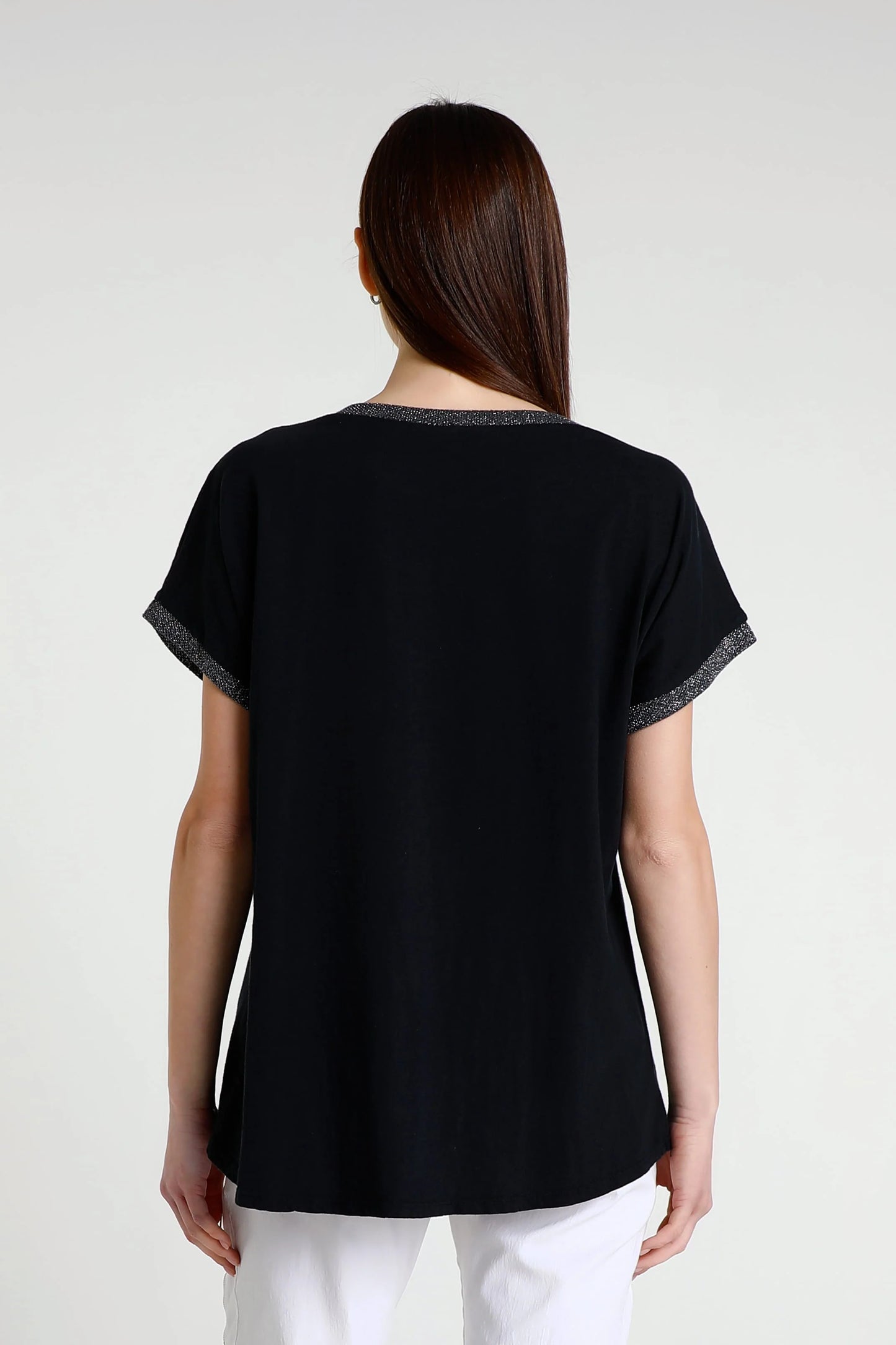 Vanya Abstract Black Short Sleeve Applique T-Shirt