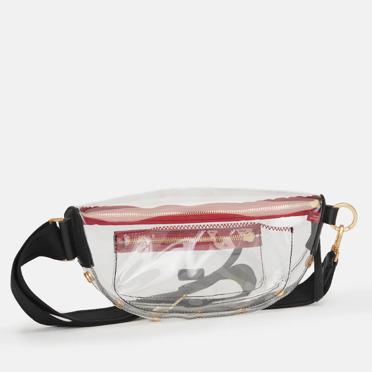 CHARLES CROSSBODY Clear Black/Brushed Gold Red Zip