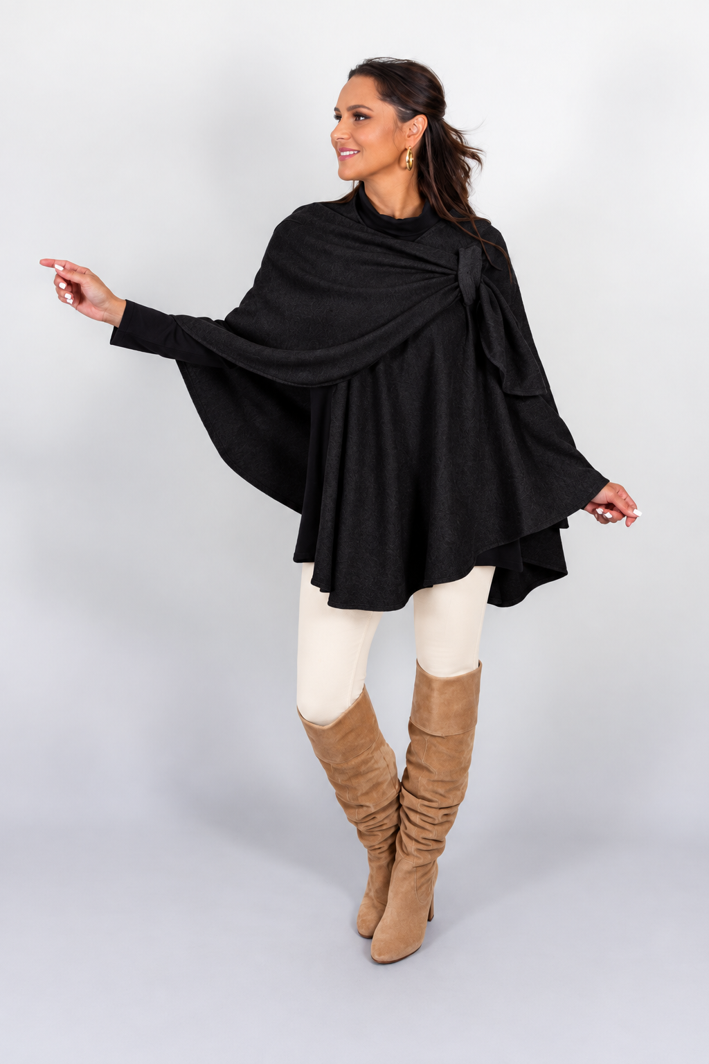 Black Open Wrap Poncho Cape