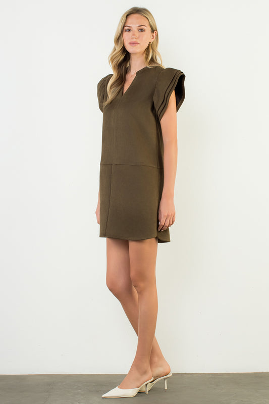 Flutter Sleeve Suede Dress
