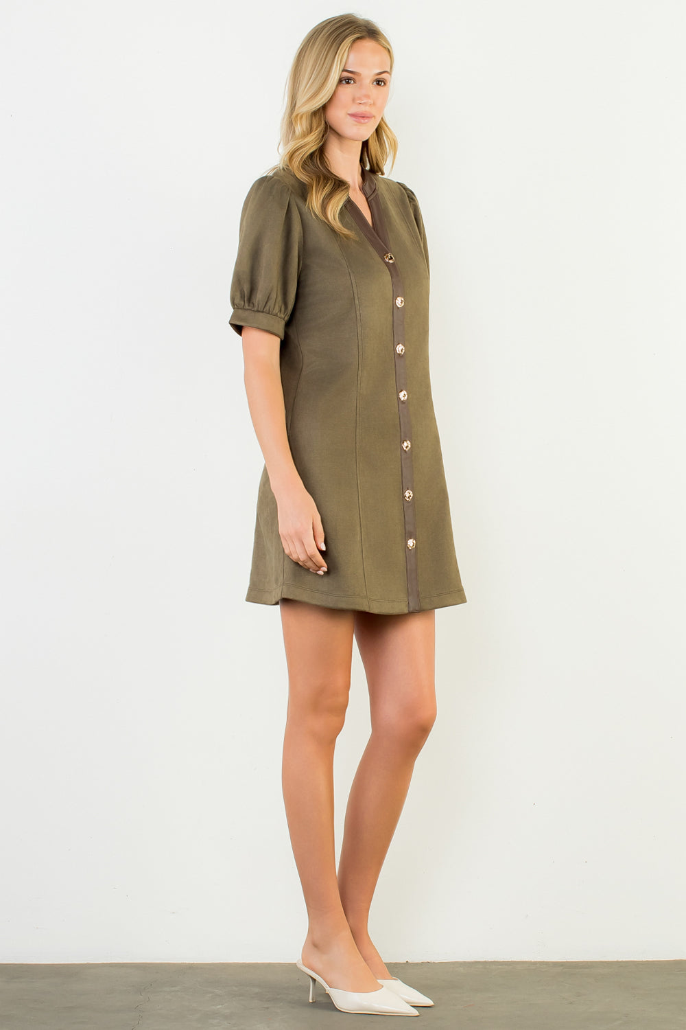 Puff Sleeve Suede Dress