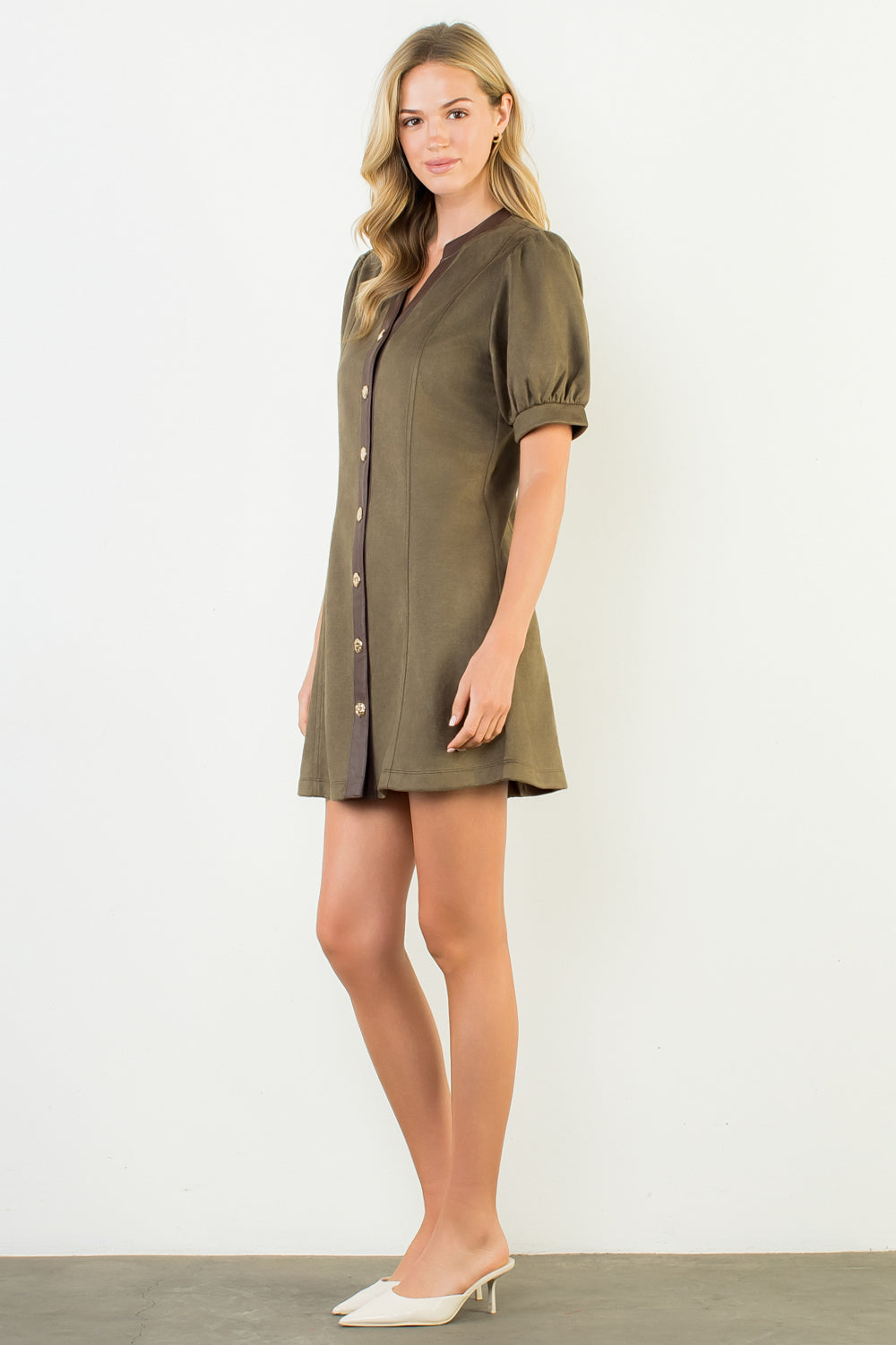 Puff Sleeve Suede Dress