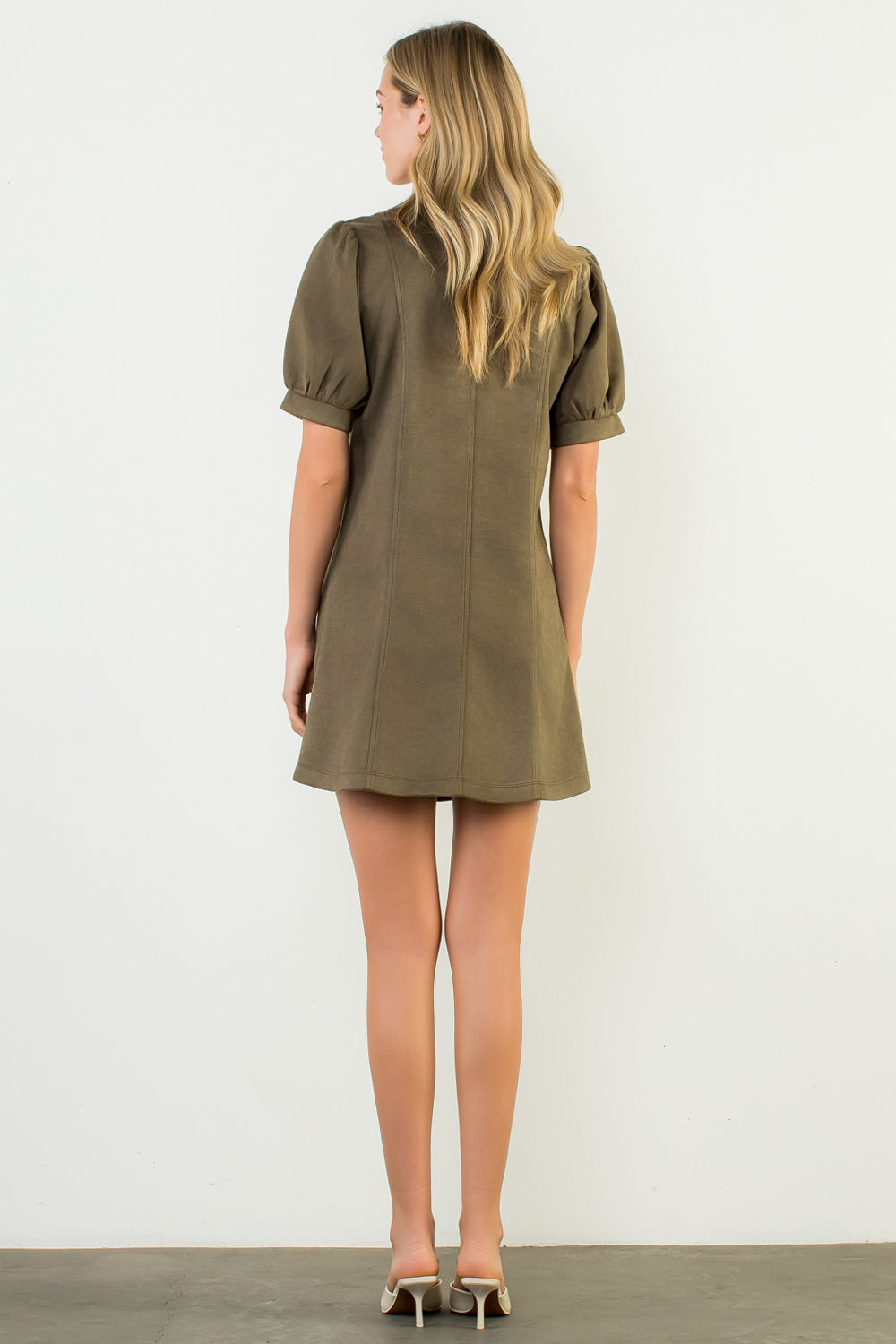 Puff Sleeve Suede Dress