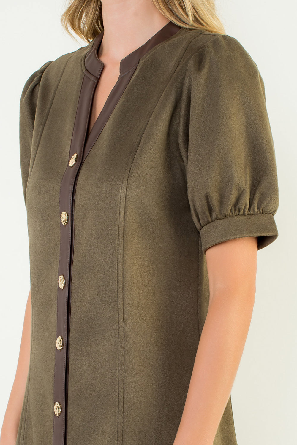 Puff Sleeve Suede Dress
