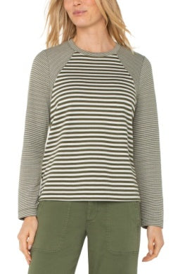 Long Sleeve Crew Neck Knit Top W/ Seaming