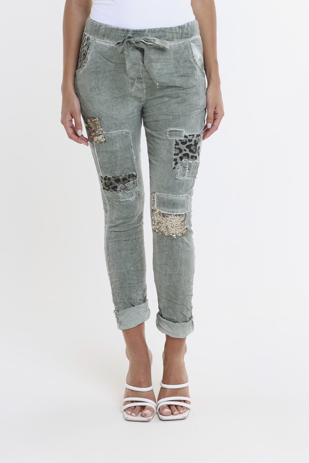 Kelly Leopard Sequin Patch Pant Army