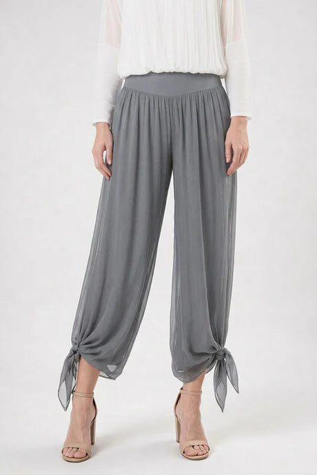 Eva Silk Side Slit Medium Gray Pant