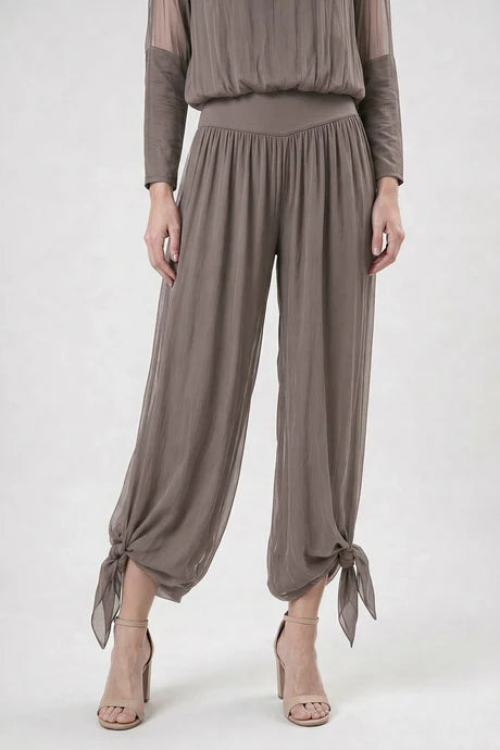 Eva Silk Side Slit Dark Taupe Pant