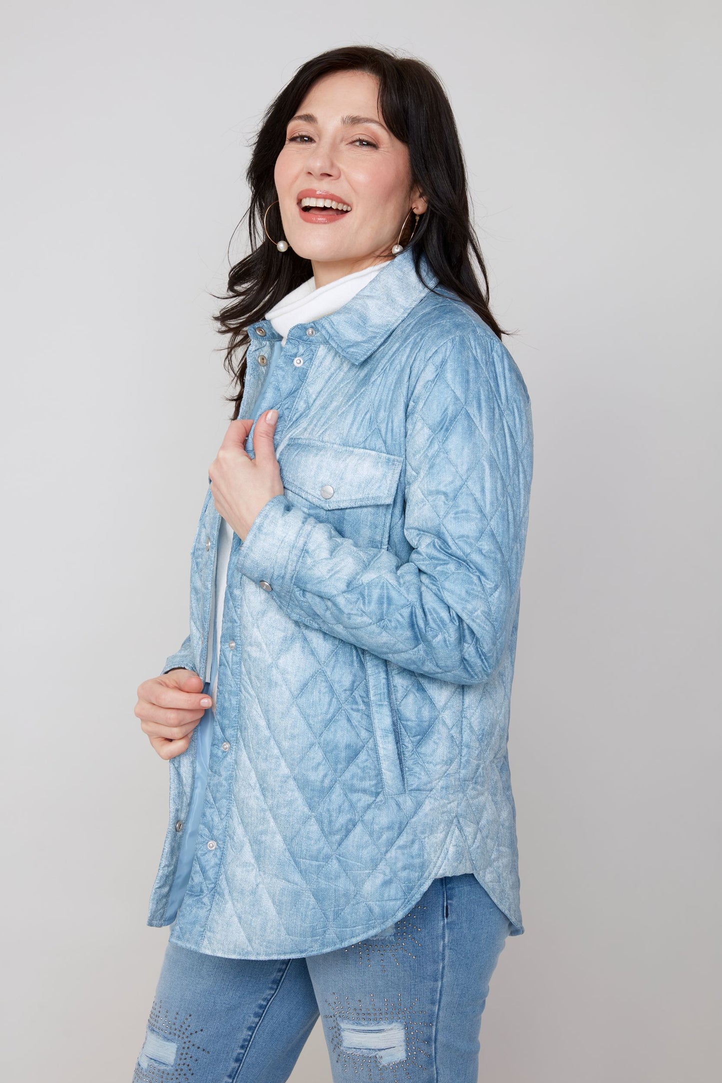 Denim Print Quilted Shacket