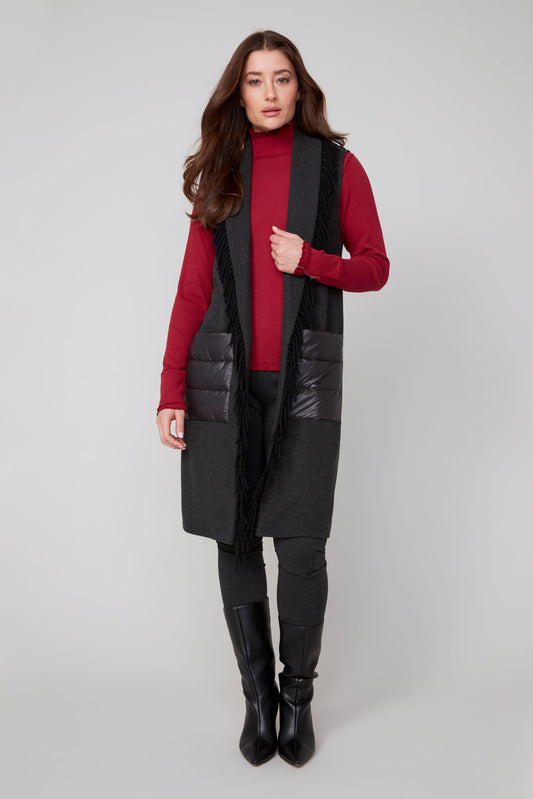 Knit Vest With Fringe Black