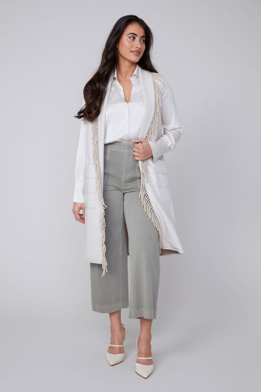 Knit Vest With Fringe Oatmeal