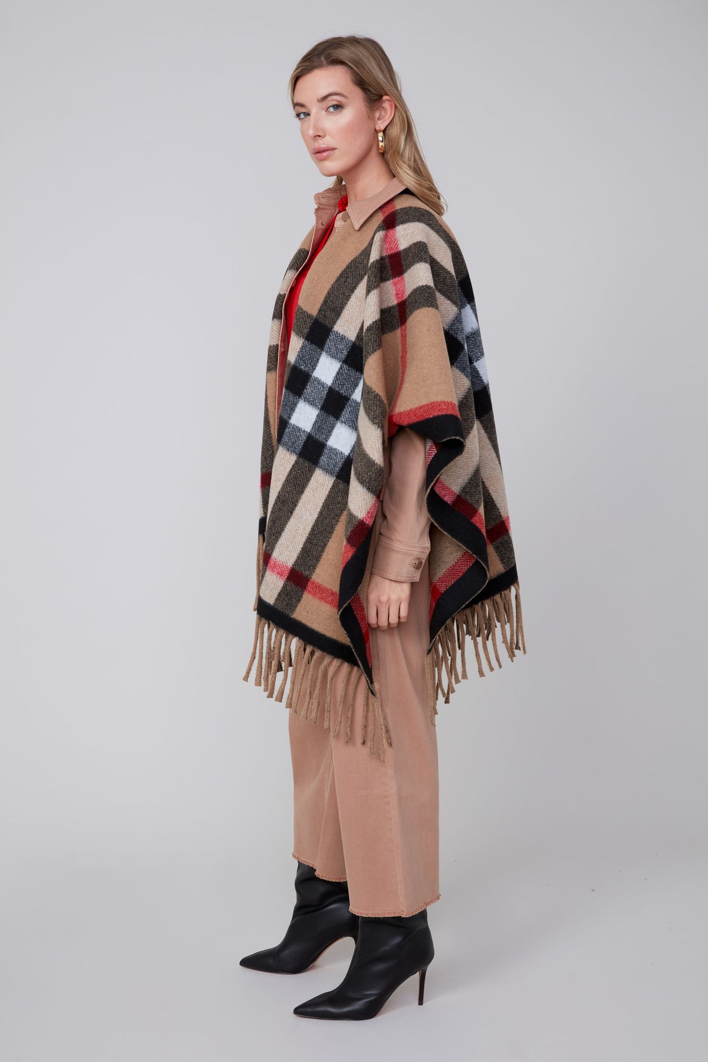 Plaid Fringe Poncho