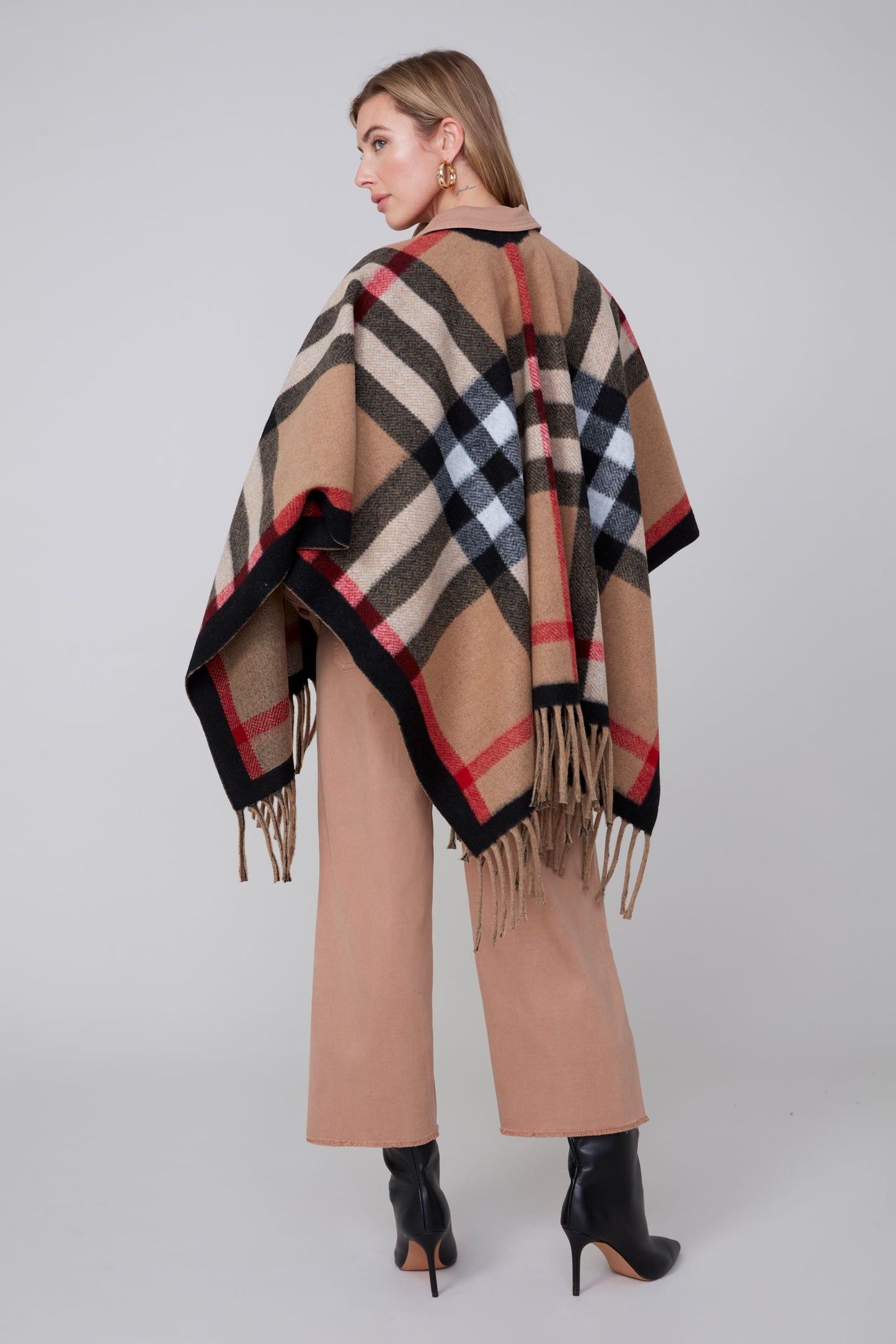 Plaid Fringe Poncho