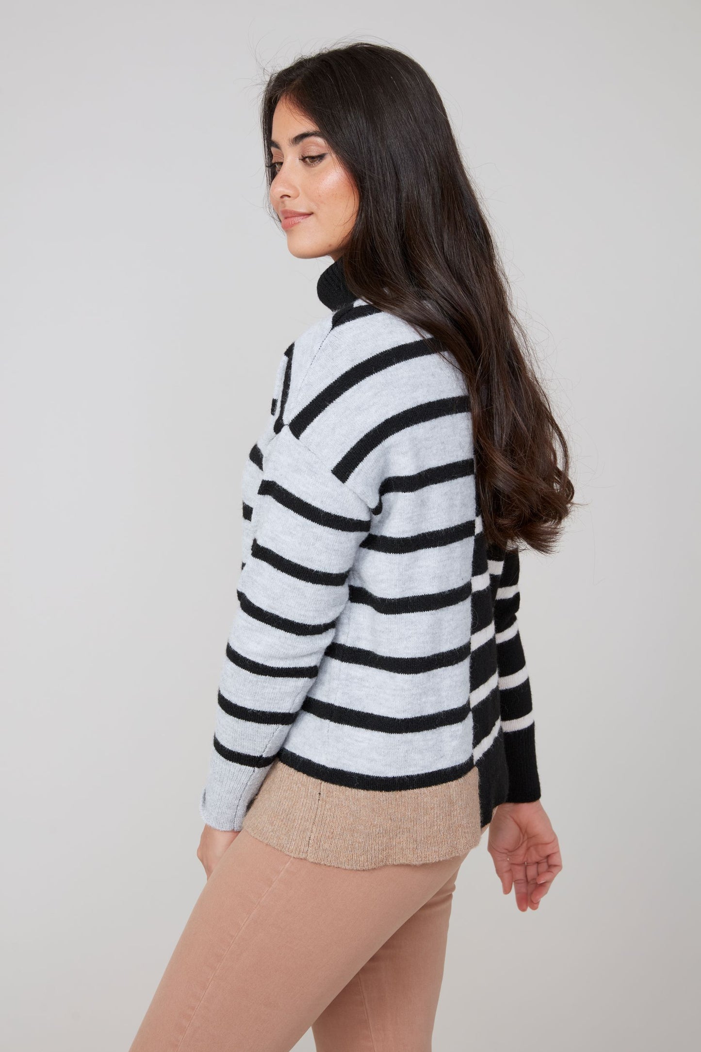 Striped Colorblock Turtleneck Sweater