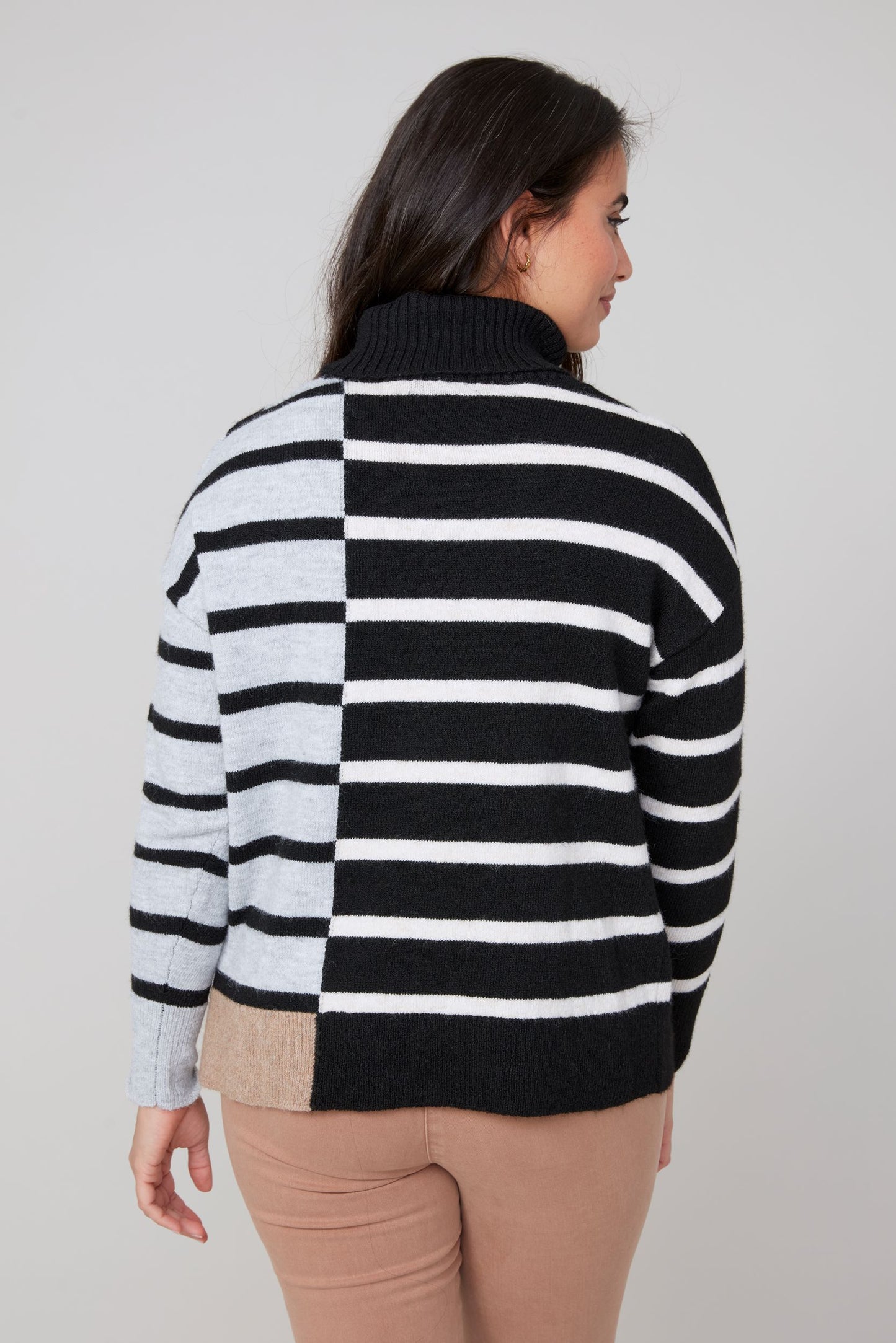 Striped Colorblock Turtleneck Sweater