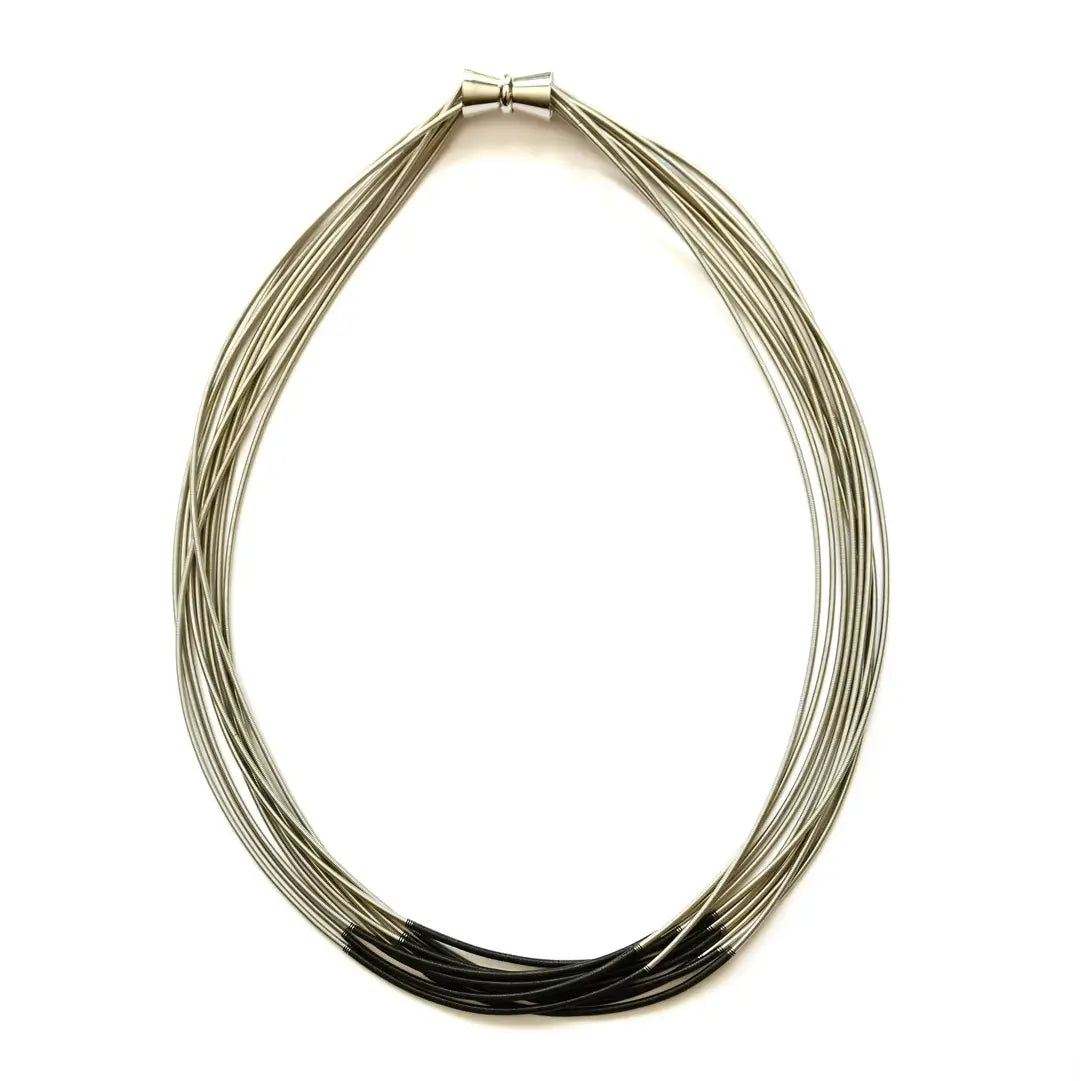 Multi-Strand Silver Wire & Chain Necklace, Black