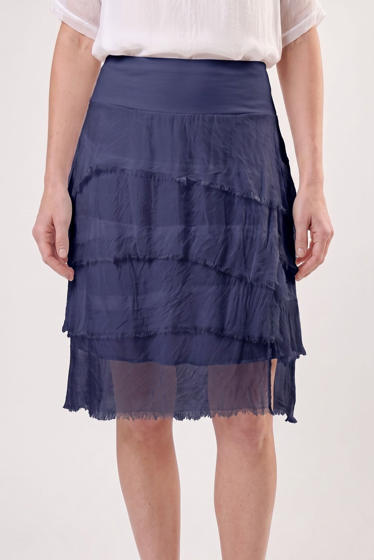 Marisa Silk Navy Ruffle Skirt