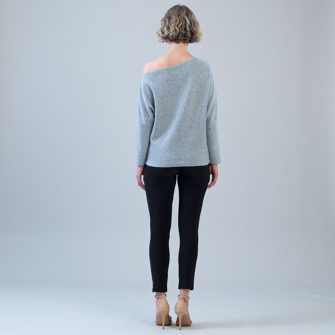 Plush Shimmer - Angled Neck Sweater - Gray