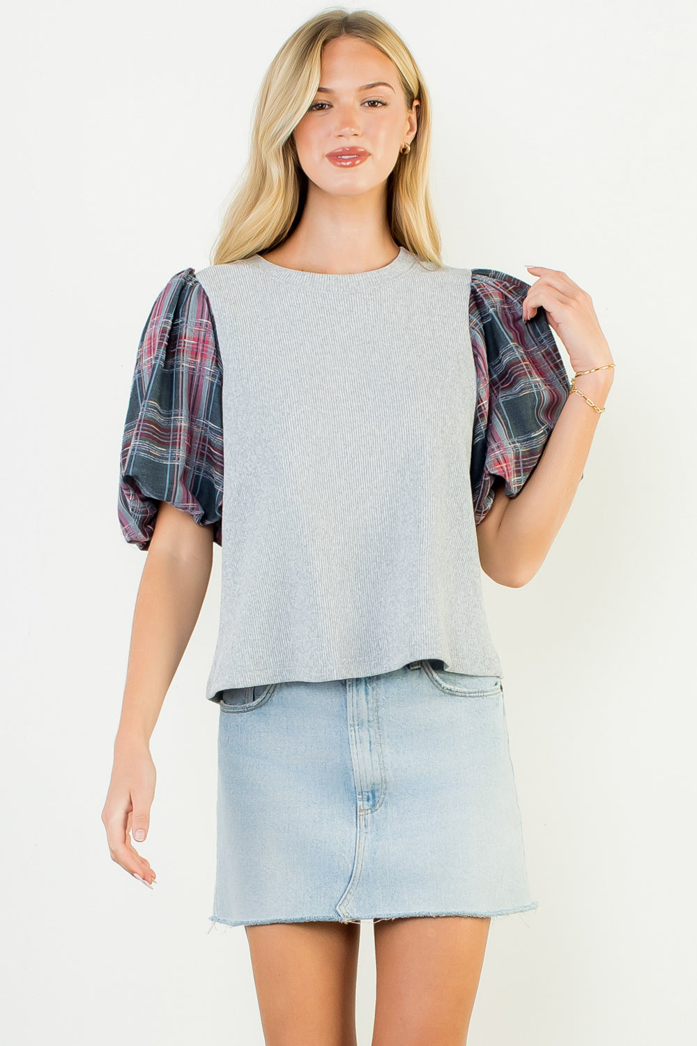Puff Sleeve Gray Top