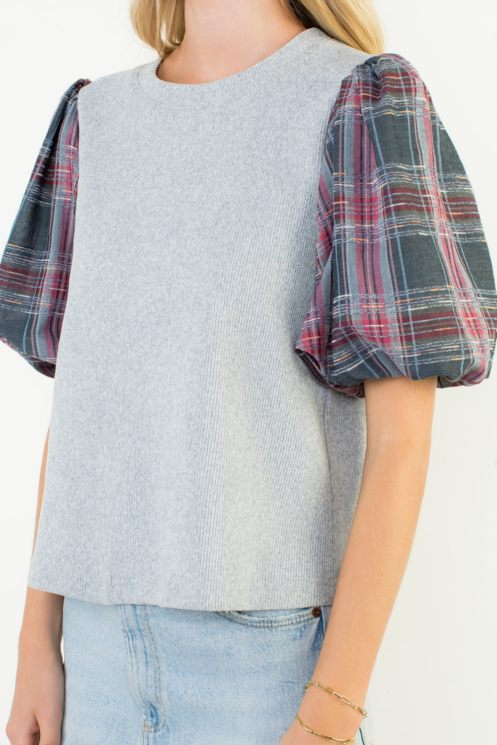 Puff Sleeve Gray Top