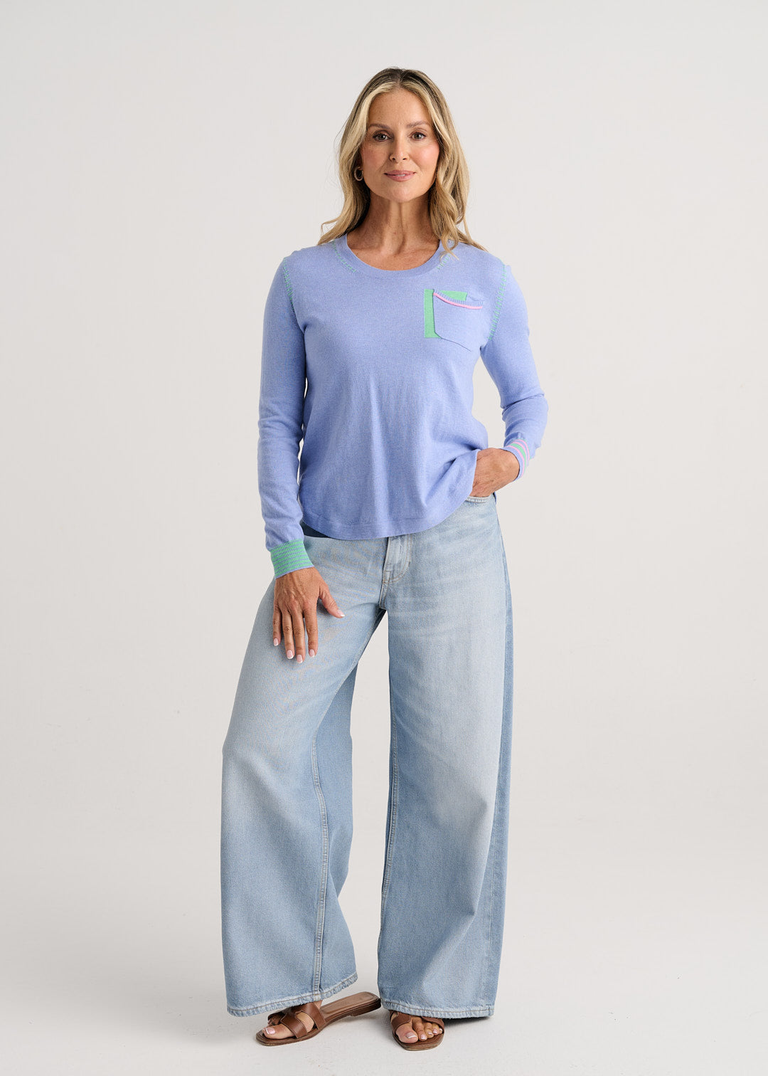 Contrast Stitch Pocket Knit Sweater