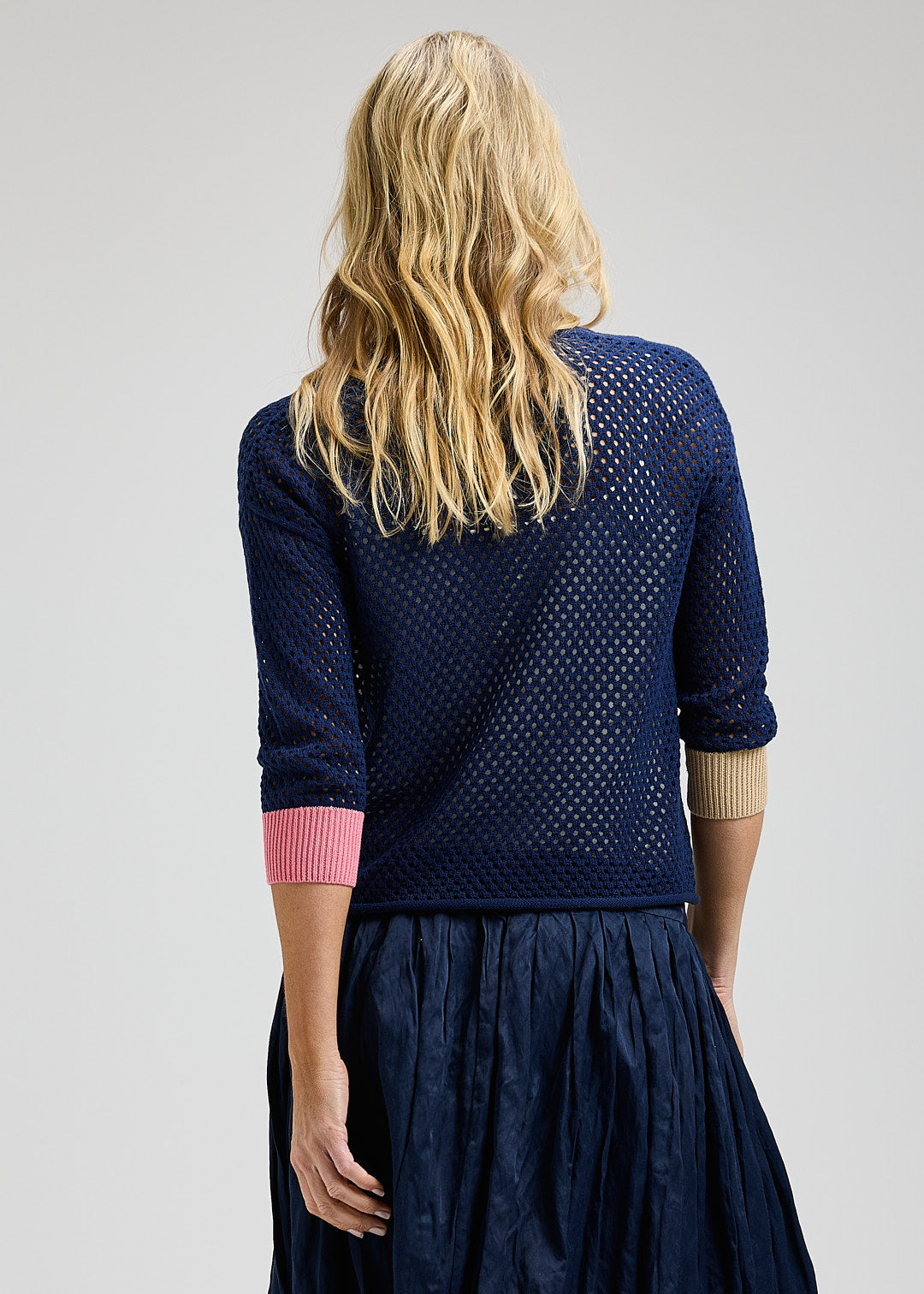 Navy Mesh Contrast Pocket Cardigan