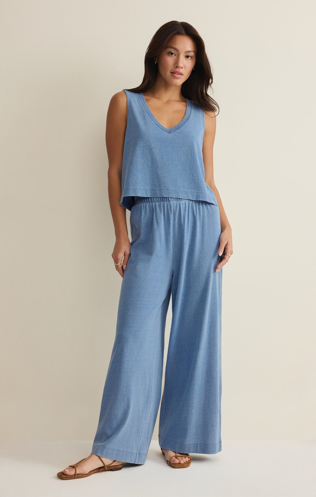 Sloane V-Neck Jersey Denim Top Santorini Indigo