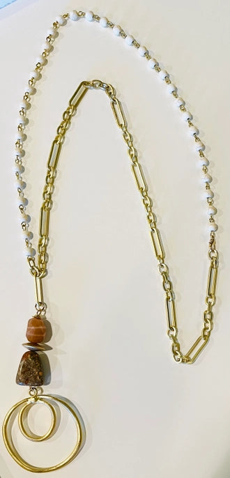 Triple Play Necklace Natural Stones & Circular Round Pendant