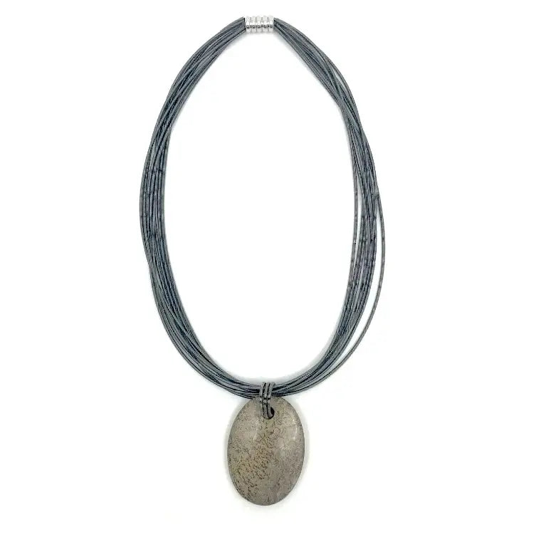 Slate Piano Wire Necklaces with Jasper Pendant