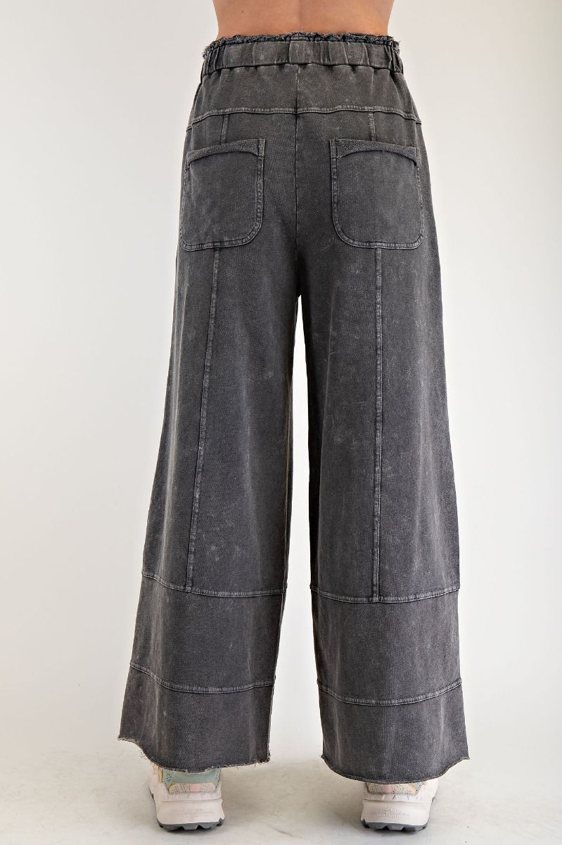 BLACK MINERAL WASHED TERRY KNIT PANTS