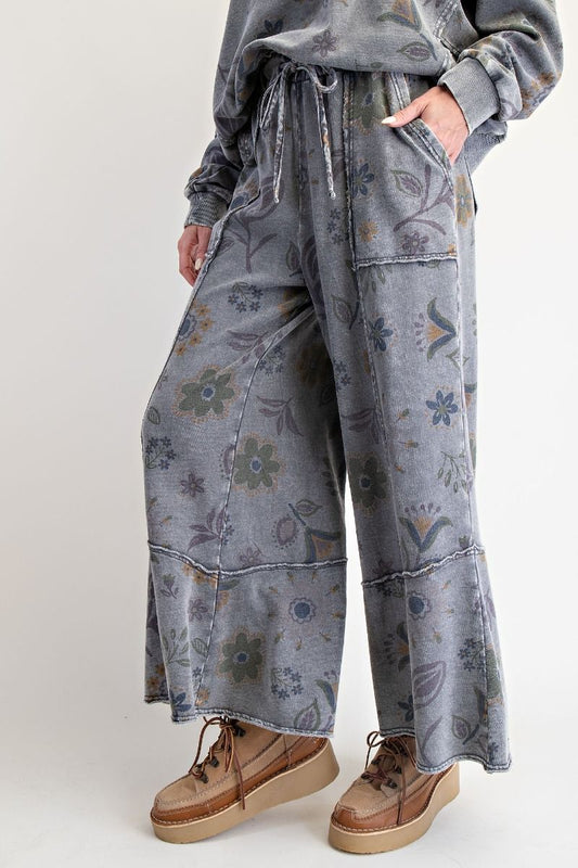 FLORAL PRINTED WASHED TERRY PANTS