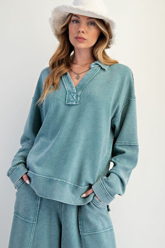 Textured Thermal Mineral Washed Pullover