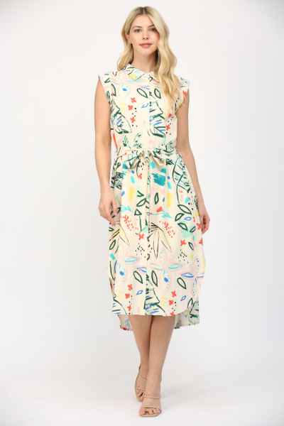 Cap Sleeve Midi Print Dress