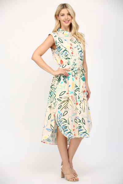 Cap Sleeve Midi Print Dress