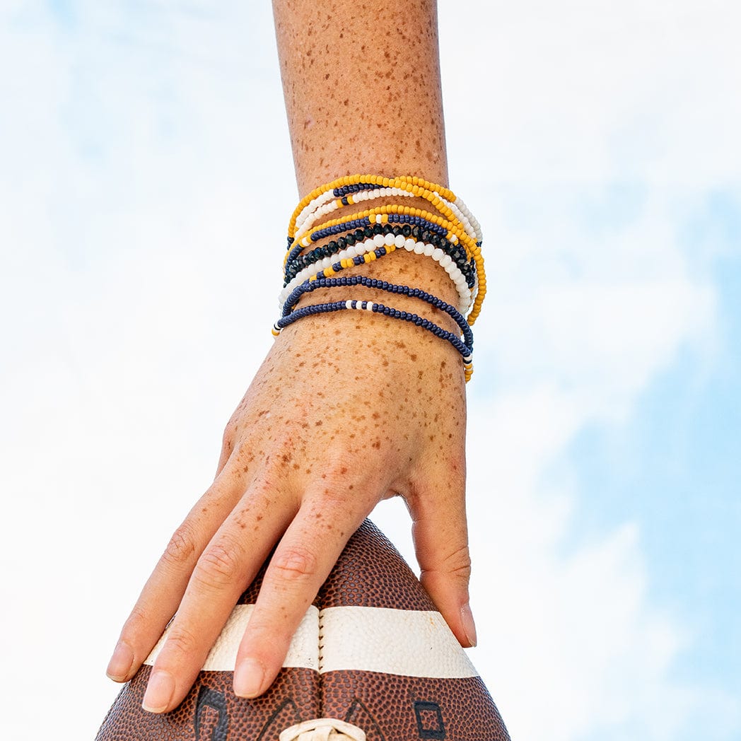 Game Day Color Block Beaded 10 Strand Stretch Bracelets Navy + Yellow