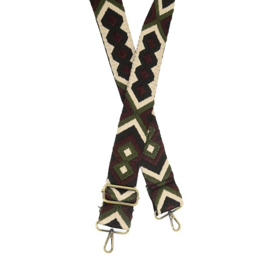 Guitar Strap Wine/Olive Geometric