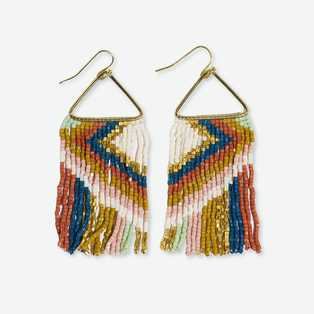 Paige Ascending Blocks Beaded Fringe Earrings Desert
