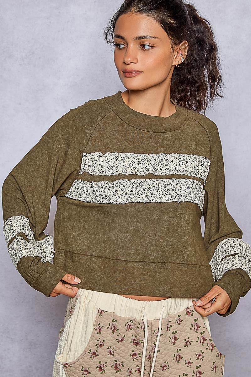 Vintage Floral Patch Shirred Sleeve Top