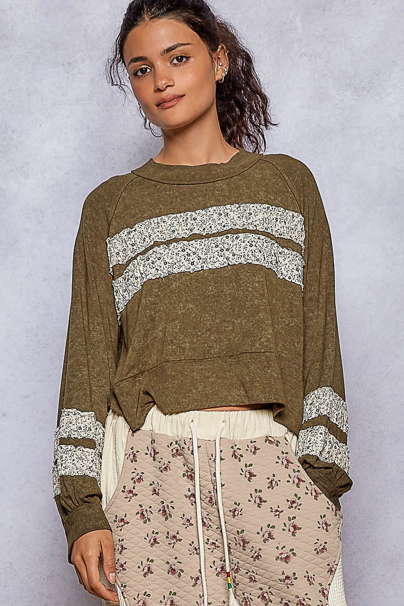 Vintage Floral Patch Shirred Sleeve Top