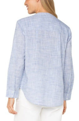 Woven Shirt with Banded Collar
