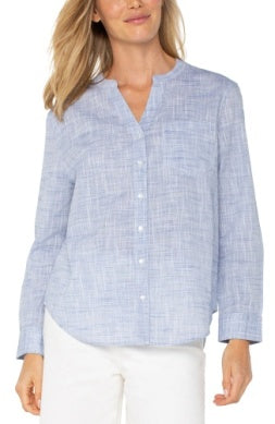 Woven Shirt with Banded Collar