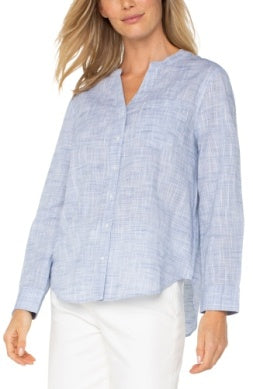 Woven Shirt with Banded Collar
