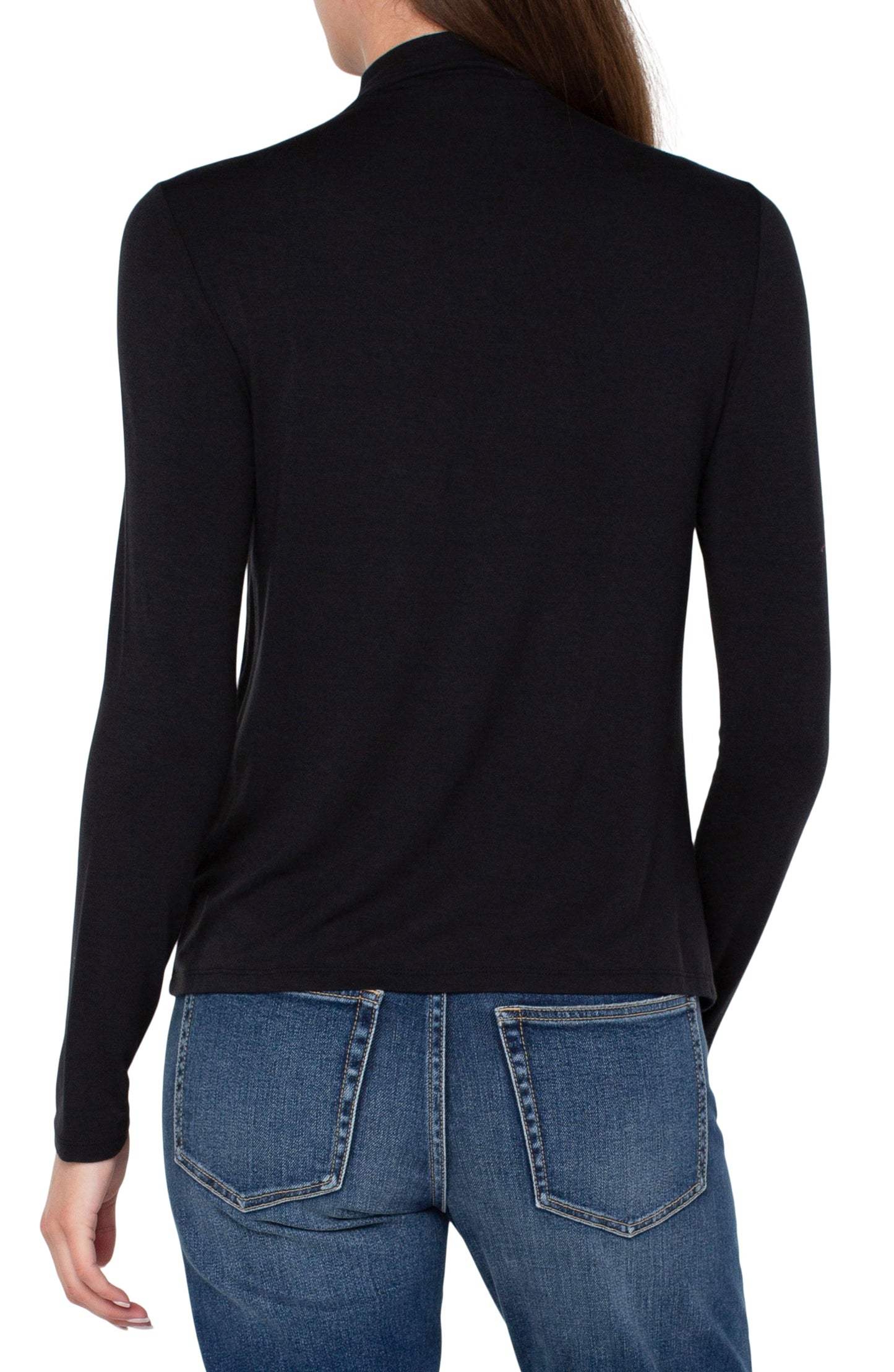 Mock Neck Long Sleeve Knit Top Black